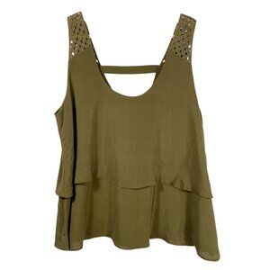 Anthropologie HD In Paris Tiered Flutre Lattice Tank Top Green Size 4